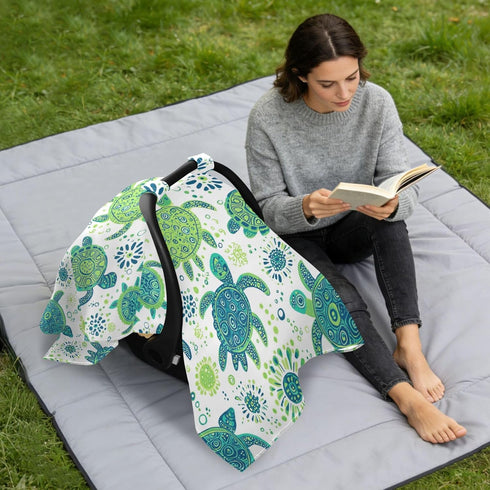 Mazeann Cute Ocean Turtle Car Seat Cover Baby Breathable Soft Infant Carseat Covers Canopies Babies Carrier Covers