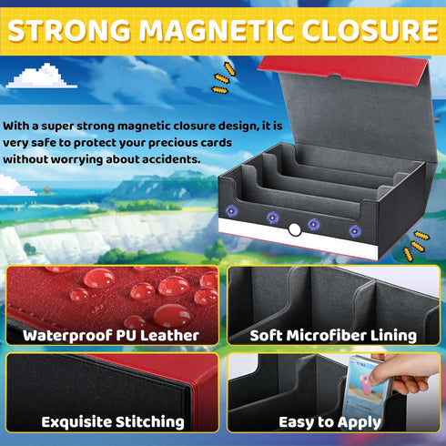 Card Storage Box for Trading Cards, 1800+ PU Leather Commander Card Deck Case, Magnetic Closure for Magic Cards
