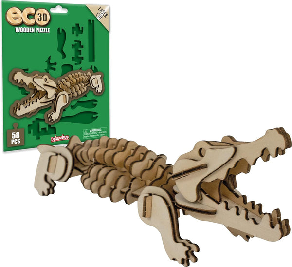 Eco 3D Wooden Puzzle Alligator from Deluxebase, Animal Themed DIY Craft Kit, Sustainable Wood Safari Toys