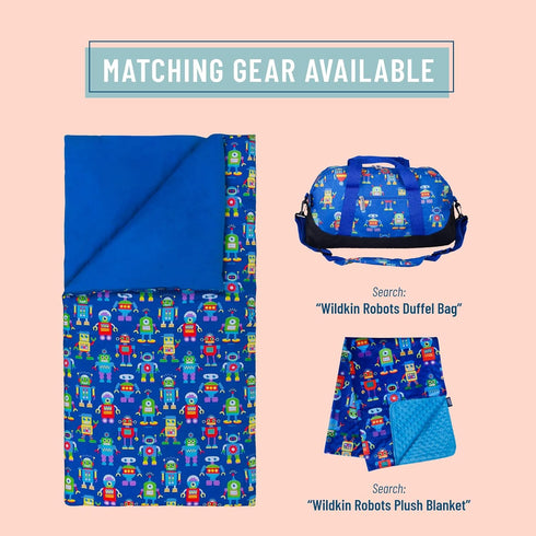 Wildkin Kids Sleeping Bags for Boys and Girls, 57 x 30 x 1.5 Inches, Cotton Blend, Ideal for Camping & Parties (Robots)