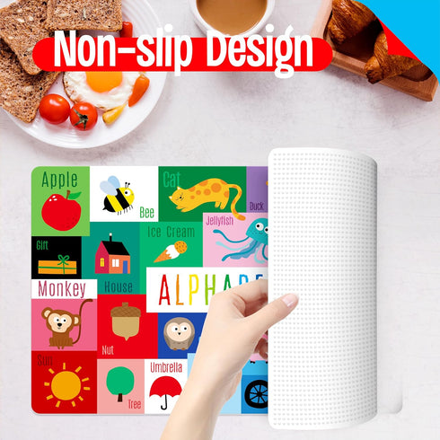 6 Pack Placemats for Kids, Non-Slip Washable, Reusable Alphabet, Number, Month, Color & Emotion Educational Placemats