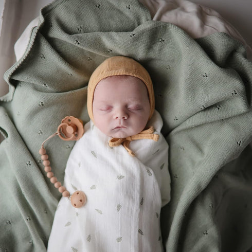 mushie Muslin Baby Swaddle Blanket - 100% Organic Cotton (Leaves)