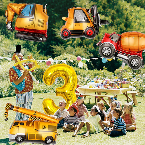 Tagberoy 3 40Inch 3 3rd Construction Birthday Party Supplies Year Old, Large Construction Balloons Gold Number Balloon