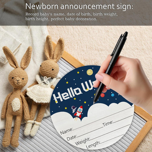 CLHHM 6" Hello World Birth Announcement Round Birch Wood Newborn Sign for Nursery Hospital & Baby Shower, Personalized