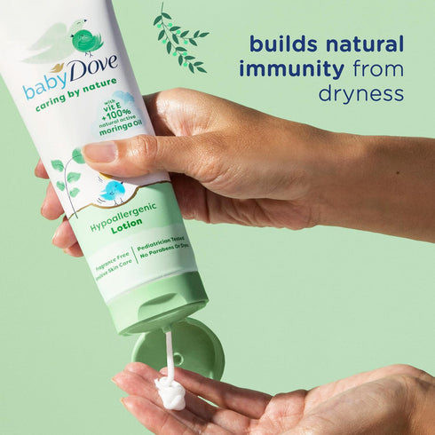 Baby Dove Hypoallergenic Lotion Caring By Nature, 2 Count, Contains Vitamin E & 100% Natural Moringa Oil, 13.5 fl oz