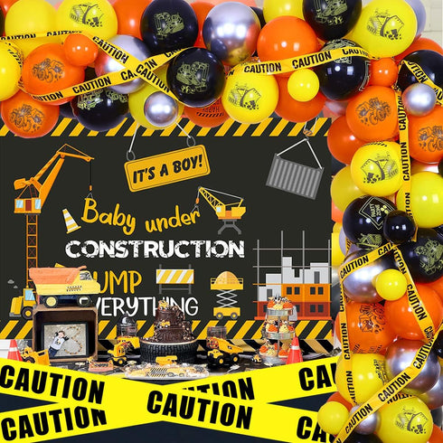 Construction Baby Shower Decorations Yellow Orange Under Construction Party Balloon Garland Kit Dump Truck Baby Shower