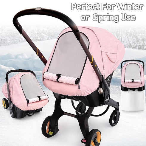Coz(Pink) Waterproof Baby Car Seat Cover Compatible with Doona Car Seat and Stroller,Patented Windproof Car Seat Canopy