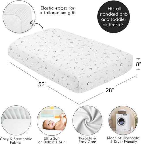 Sweet Jojo Designs Fitted Baby Crib Sheets (Blue Moon and Stars) for Girls and Boys, Infant Nursery, Toddler Room