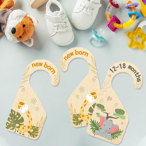 8Pcs Closet Closet (0-24 R HORSE Safari Baby Dividers, Double Sided Nursery Hanger Dividers Wood Baby Size Organizers