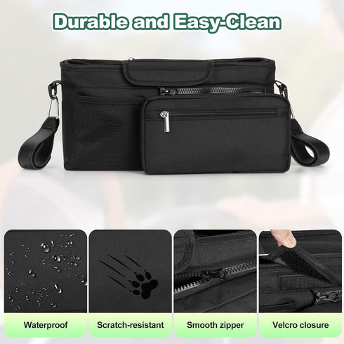 Universal Stroller Organizer Bag, Stroller Caddy with Insulated Cup Holders & Detachable Phone Bag and Shoulder Strap