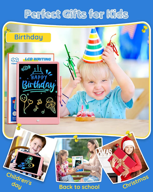 TEKFUN 10inch LCD Writing Tablet Doodle Board, Colorful Drawing Pad for Kids, Mess Free Coloring, Toys Gifts (Pink)