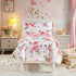 Set 4 Set Flower Toddler Bedding for Girls Pieces White Floral Toddler Bed with Pink Roses and Green Leaves - Includes