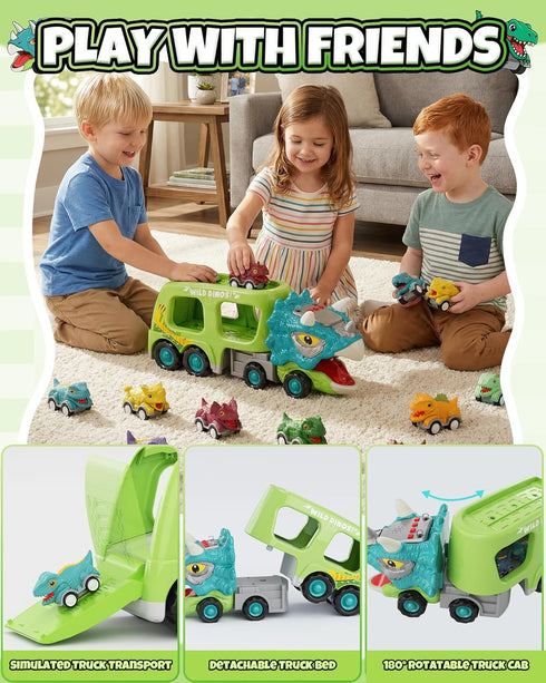 Cozycharm 9 1 8 3 4 5+ in Dinosaur Toys for Boys, Dinosaur Transport Truck with Pull Back Dino Cars, Toys for Year Old