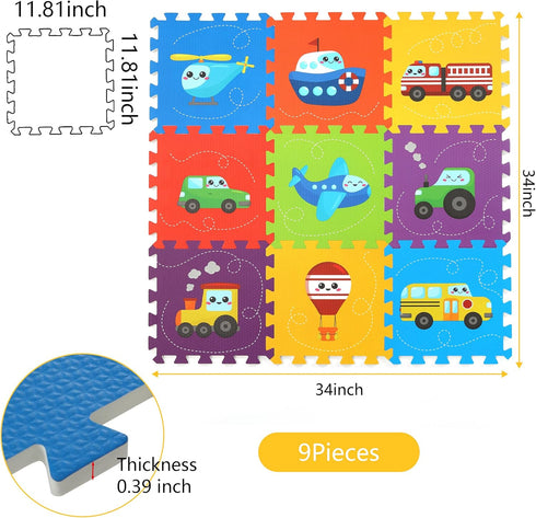 3434 9 Baby Play Mat, Foam Playmat for Babies, Kids Play Mat, Foam Floor Tiles Pieces Vehicle Puzzle Mat