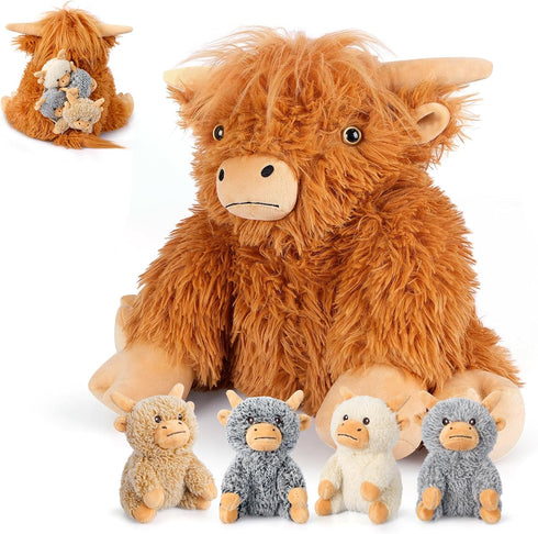 SuzziPals 5-in-1 Highland Cow Stuffed Animals with Babies Inside, 5PC Set Highland