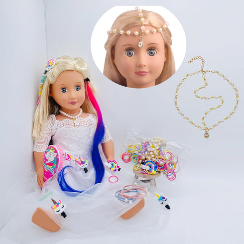 18 inch Doll Hair Accessories - American OG Girl Doll Hair Brush, Rainbow Unicorn Kit, Styling Head for Girls Gifts