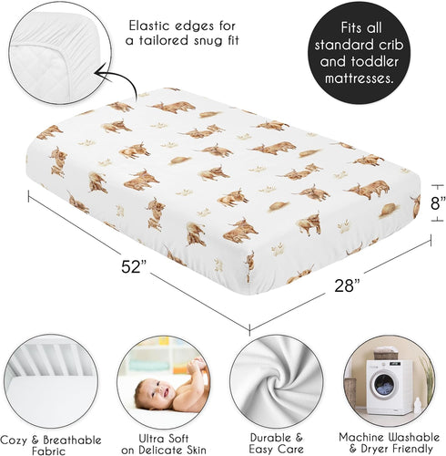 Sweet Jojo Designs Fitted Baby Crib Sheets (Boho Highland Cow) for Boys or Girls, Infant Nursery, Toddler Room