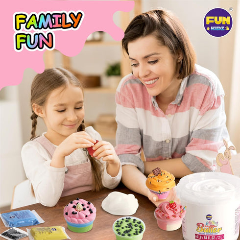 4 LB Milky Butter Slime Bucket Gift for Girls, FunKidz 64 FL OZ Soft White Scented Slime Kit with 29 Add-Ins for Kids