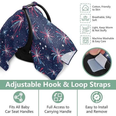Mazeann 4th July Stars Fireworks Car Seat Cover Baby Breathable Soft Infant Carseat Covers Canopies Babies Carrier