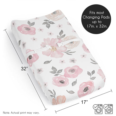 Sweet Jojo Designs Baby Changing Pad Cover Sheet (Pink/Grey Boho Floral) for Girls, Infant/Newborn Diaper Table Change