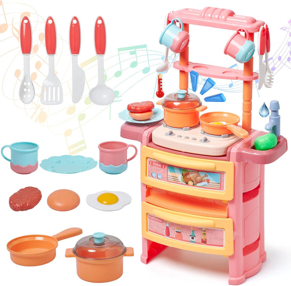 Prextex Plastic Pretend Girls Play Kitchen Set - Multi-Color Kitchen Playset with