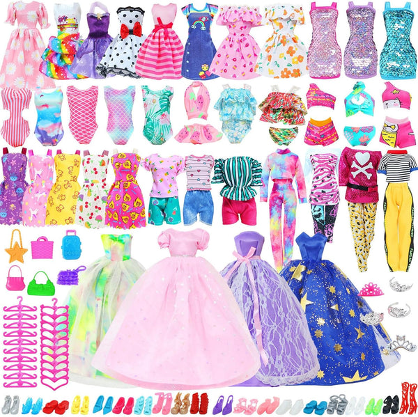 65 Pcs Doll Clothes and Accessories Set, 5 Fashion Dresses, 3 Wedding Gowns, 20 Shoes for 11.5 Inch Girl Dolls
