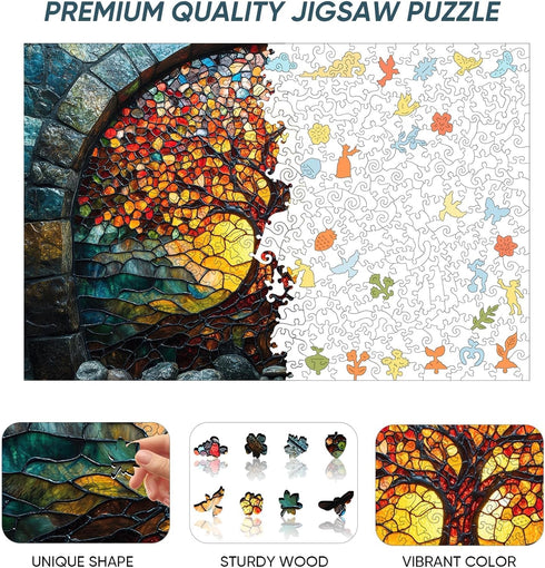 500 16.7x11.1 Qiuenisray Mother's Day Wooden Puzzles for Adults Pieces, Mosaic Tree of Life Jigsaw Puzzles, Beautiful