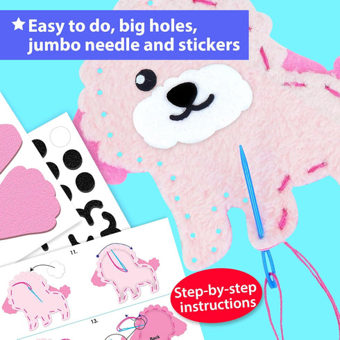 8 KRAFUN Easy Sewing Kit for Beginner Kids Arts & Crafts, Easy DIY Projects of Stuffed Animal Dolls of Puppies