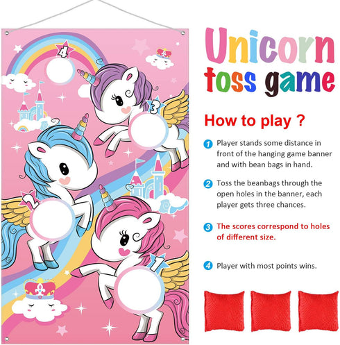 Blulu Unicorn Bean Bag Toss Game for Kids, Outdoor Toys with 3 Nylon Bean Bags, Birthday Party Game