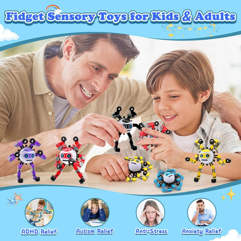 2 8-12 PCS Transformable Fidget Spinners Toys for Kids and Adults Stress Relief Autism Sensory Toy for Boys Teens