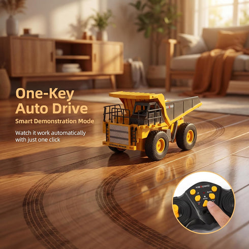 1*Rechargeable 2*AA 9-Channel Remote Control Dump Truck for Boys Adults, Metal Rc Dump Truck with Battery and Battery