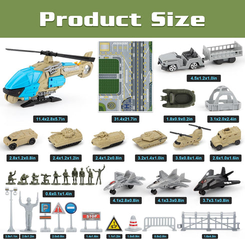 Set 10 XDUOYJOY Military Helicopter Toys, Army Toys with Vehicles, Tanks, Fighter Jet, Airplane, Aircraft, Army Men