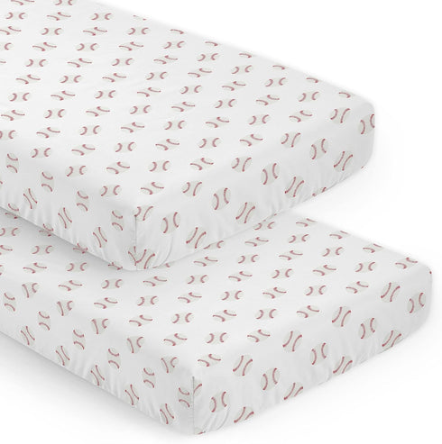 Sweet Jojo Designs 2-Piece Baby Crib Sheets Set (Red and White Baseballs)