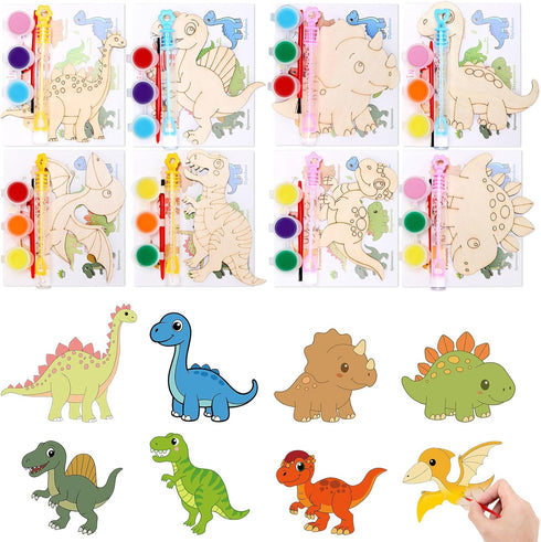 Bafeil 24 Pack Dinosaur Party Favors - Wooden Painting Crafts Kits with