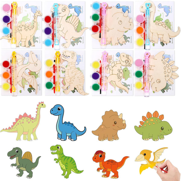 Bafeil 24 Pack Dinosaur Party Favors - Wooden Painting Crafts Kits with