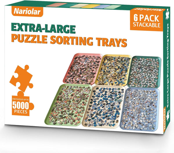 6 Pack Extra-Large Puzzle Sorting Trays, Stackable 16.9" x 12" Sorter for 2000/3000/5000 Puzzle Pieces