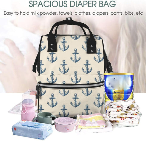 Qewfoju 1 Backpack Nautical Themed Simple Anchors Pattern Diaper Bag Multifunctional Baby Bags for Baby Girls & Boys
