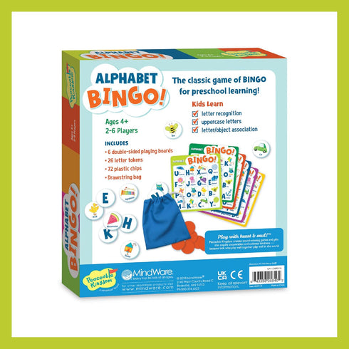 Peaceable Kingdom Alphabet Bingo! Educational Letter Learning Board Game for 2 to 6 Kids, Ages 4+
