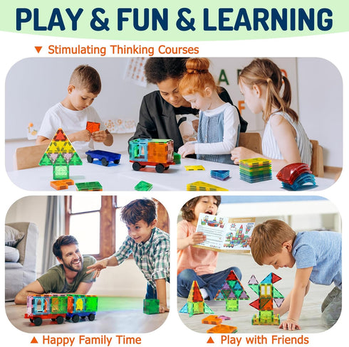 EchoPlan 130PCS Magnetic Tiles with 2 Cars, 3D Clear Building Blocks Set for Kids 3-9+ Years Old