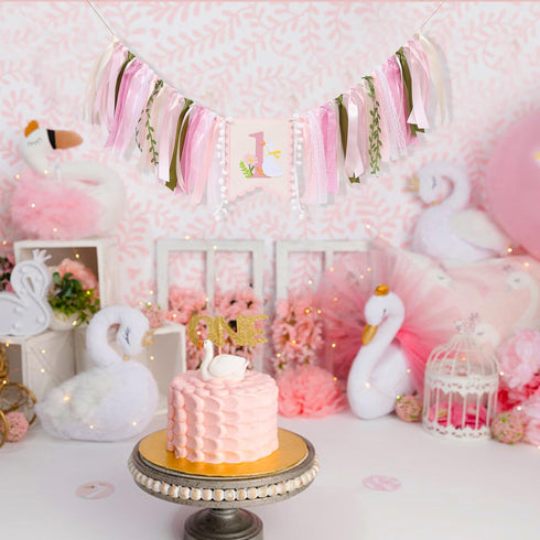 LINLULU 1st One Funny Goose High Chair Banner for Girls - Goose Birthday Decorations for Girls, Pink GooseFirst