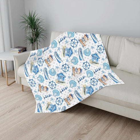 Wicbfdfv 30x40inch Cute Nautical Sailor Bears Lighthouse Ship Baby Blankets for Boy Girl Anchors Compasses Shells