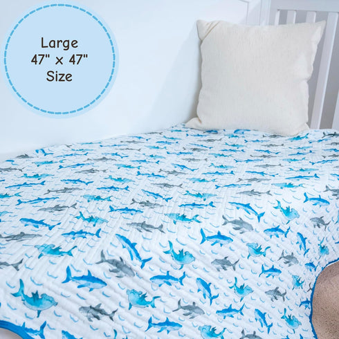 100% 47 47 Inches, 6 LollyBanks Baby Quilt Blanket, Organic Cotton Muslin Blankets for Boys, Large x Layers Soft