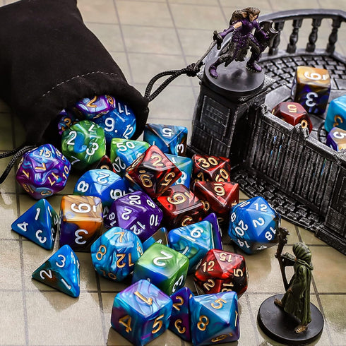 CiaraQ Polyhedral Dice Set (35 Pieces) with Black Pouches - 5 Complete Double-Colors Dice Sets for Dungeons and Dragons