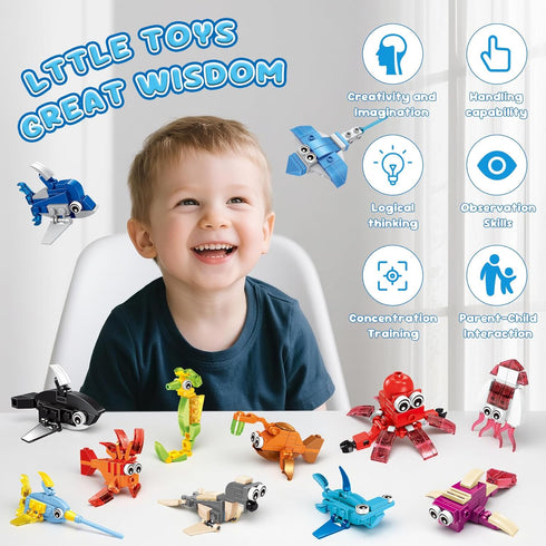 12 Packs 36 Sets 6-12 ZIYOSTAR Kinds of Marine Animals Building Blocks Toy, DIY Marine Animals Building Blocks