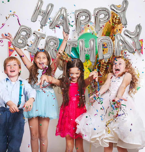 KALOR 16 Inch Silver Happy Birthday Balloons Banner, Mylar Foil Letters Sign, Reusable Party Supplies for Men, Women,