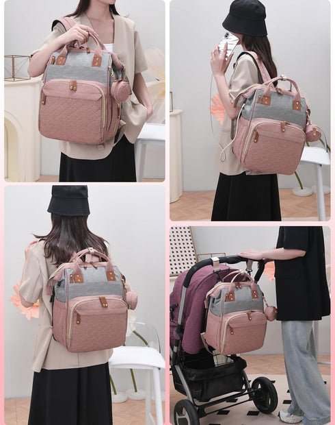 Backpack 18 Backpack Diaper Bag with Changing Station, Waterproof Large Capacity, Baby Bag for Mom & Dad, Pockets+USB