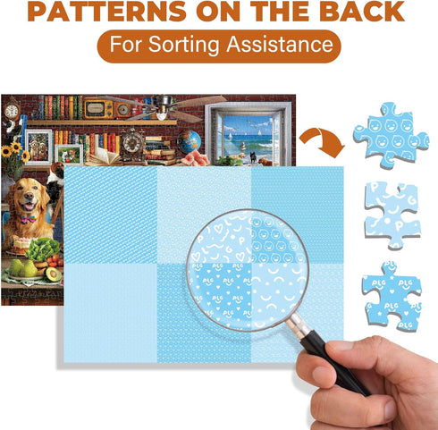 500 BenBen Puzzles for Adults Pieces, Dogs' Dinner Party, Dog Jigsaw Puzzle with Patterns on Back, Funny Animal Puzzle