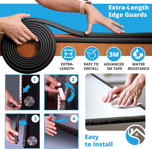 Baby Proof Corners and Edges with 18ft Bumper & 8 Foam Corner Protectors, Thick, Odorless, Black