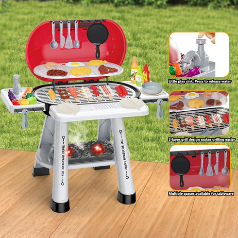 MUGEYMYD Sets 3-5, Playset 4-8. Play Kitchen Toy for Toddlers Indoor Outdoor Interactive Kids BBQ Grill with Smoke