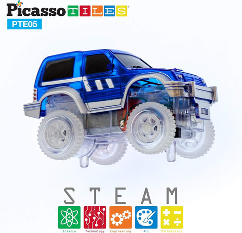 PicassoTiles 2pcs Magnetic Toy Car Set, Compatible with Magnet Race Track, Educational Construction Kits